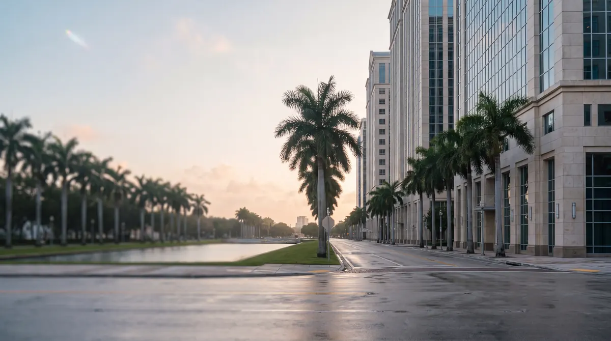 South Florida civic and business district at daybreak